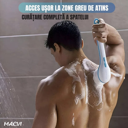 Perie baie rotativa Macvi®, electrica, pentru curatare, exfoliere si masaj, cu 5 capete interschimbabile si 2 trepte de viteza – o solutie completa pentru ingrijirea pielii si relaxarea zilnica