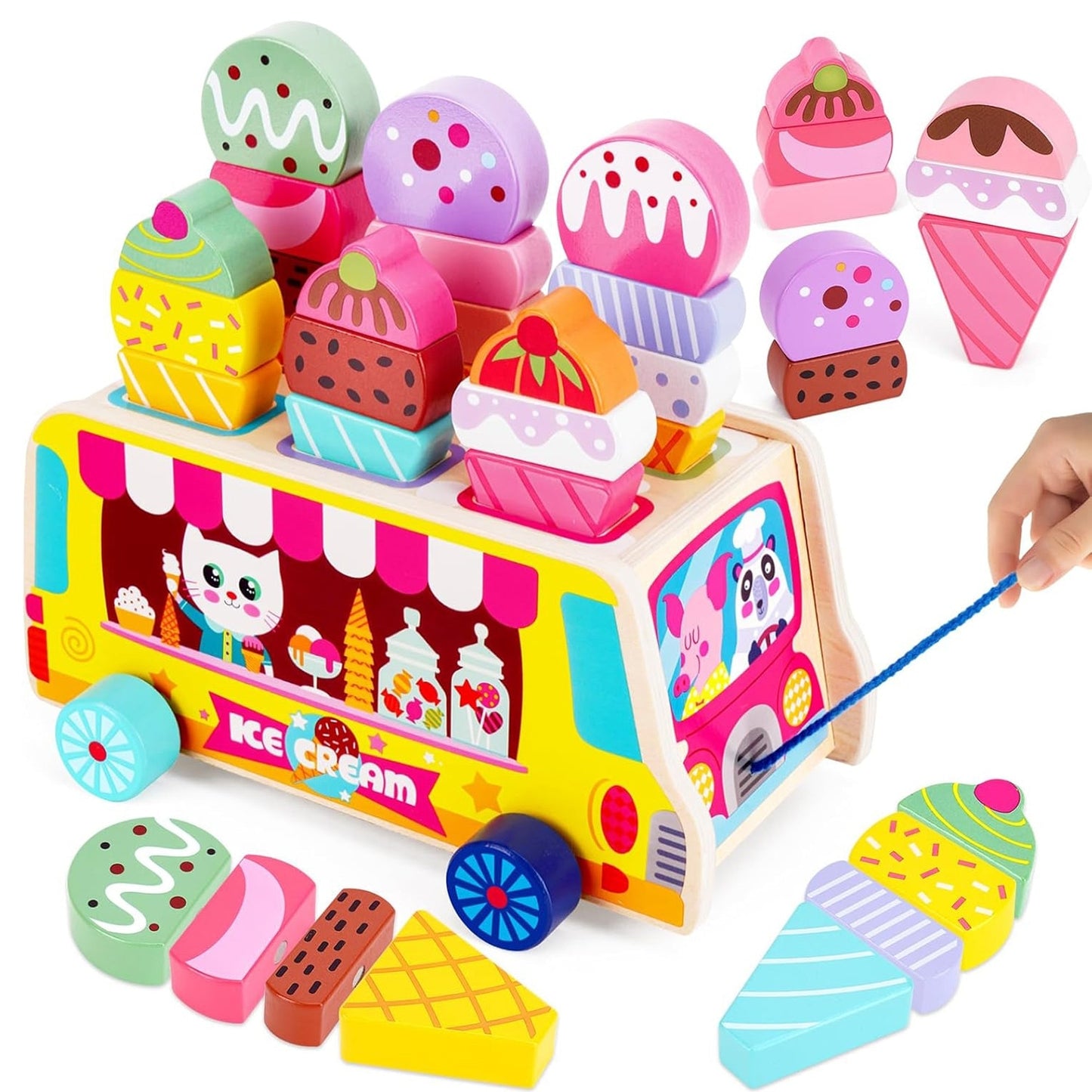 Jucarie Montessori Macvi® din Lemn Tabla Magnetica Inghetata Sortare Forme Copii 3 Ani+