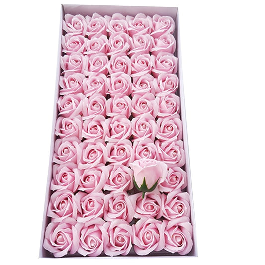Set 50 trandafiri din sapun, 5x5 cm, calitate premium, decor si cadou elegant, Roz deschis
