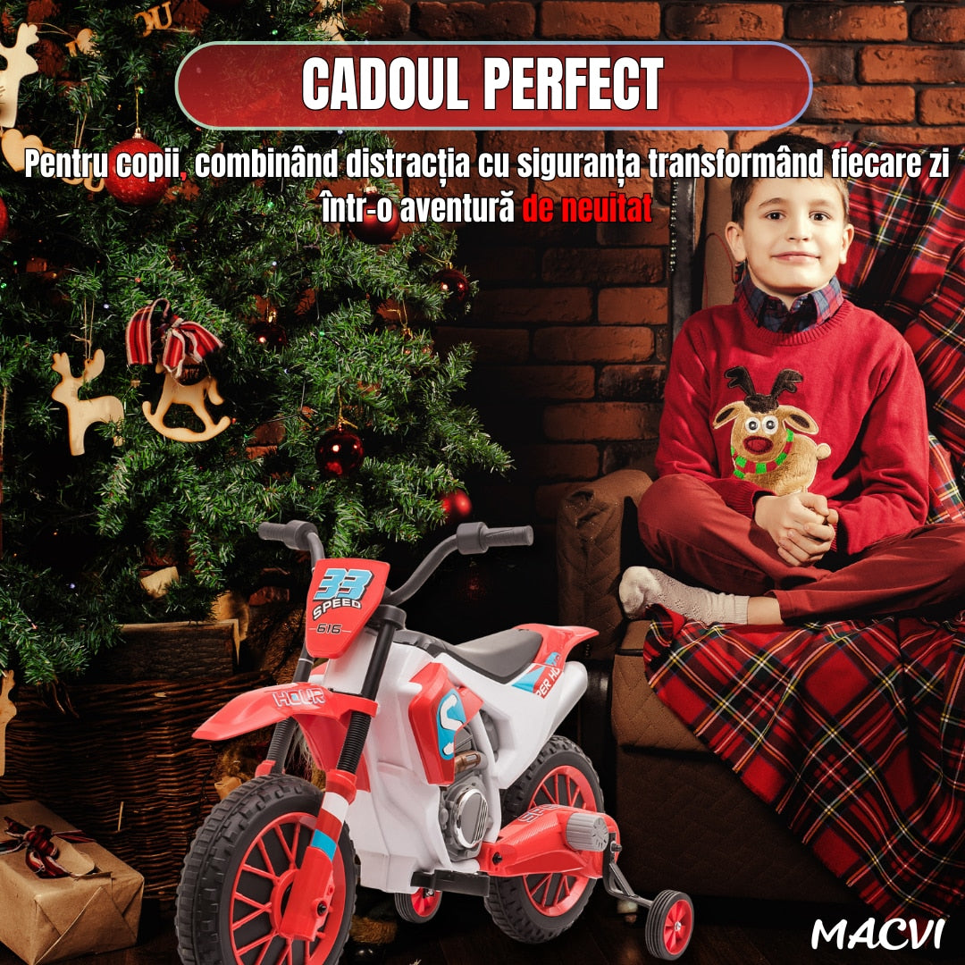 MOTOCICLETA CU ROTI AJUTATOARE ROSIE