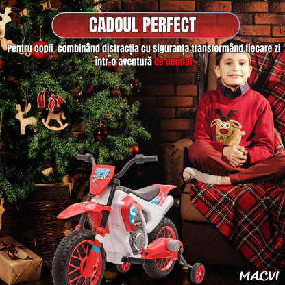 MOTOCICLETA CU ROTI AJUTATOARE ROSIE