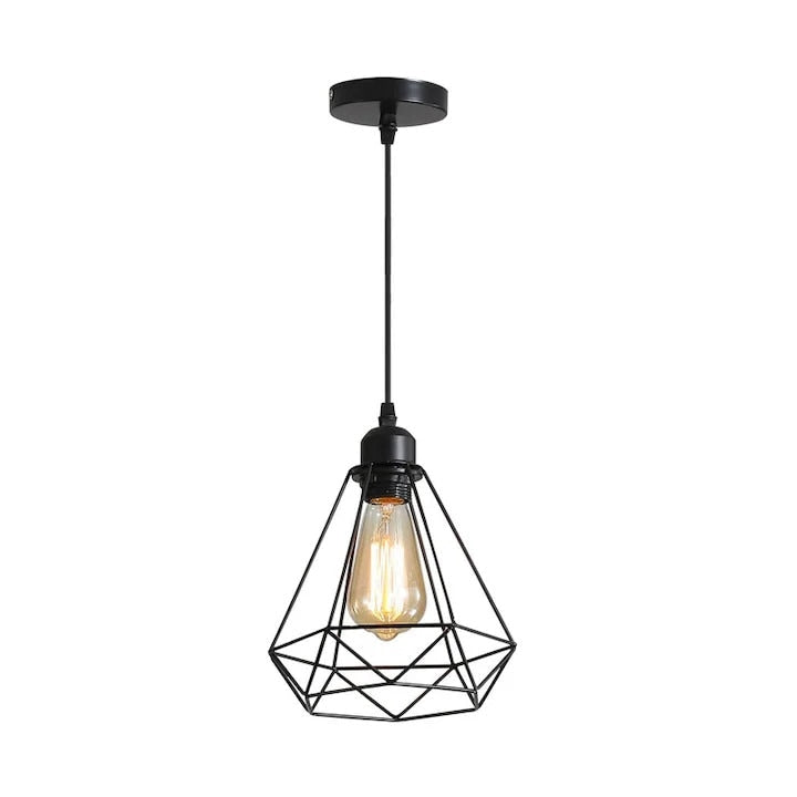 Pendul industrial LED Macvi®, E27, negru mat, 20 x 25 cm, lampa suspendata loft, metal, pentru living, bucatarie, bar