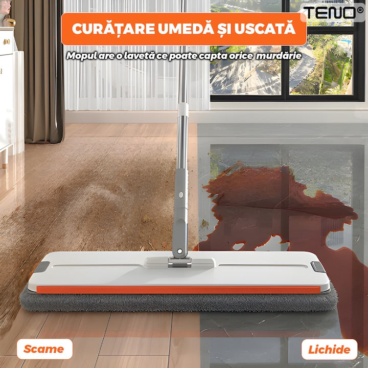 Set Mop si Galeata Teno, galeata dubla, mop plat din inox, alb