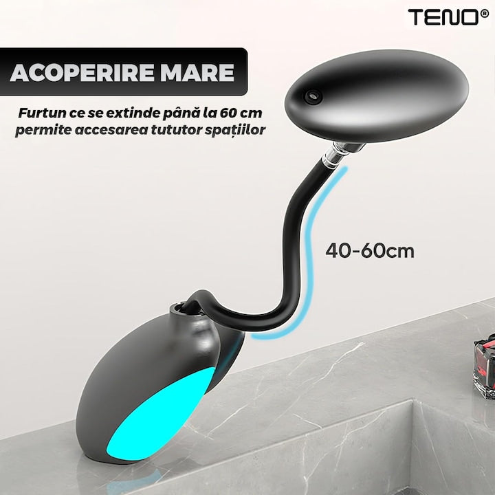 Baterie Chiuveta Baie Premium Teno®, 4 tipuri de jet, iluminare LED, cartus ceramic, cap retractabil, rezistenta la rugina si coroziune, accesorii incluse, negru