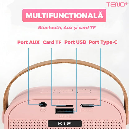 Boxa Portabila Teno®, karaoke, 2 microfoane, 4 porturi, wireless, RBG, Roz