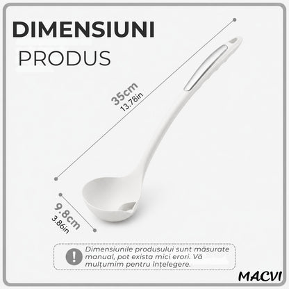 Polonic separator de grasime Macvi®, silicon alimentar, rezistent la caldura, alb