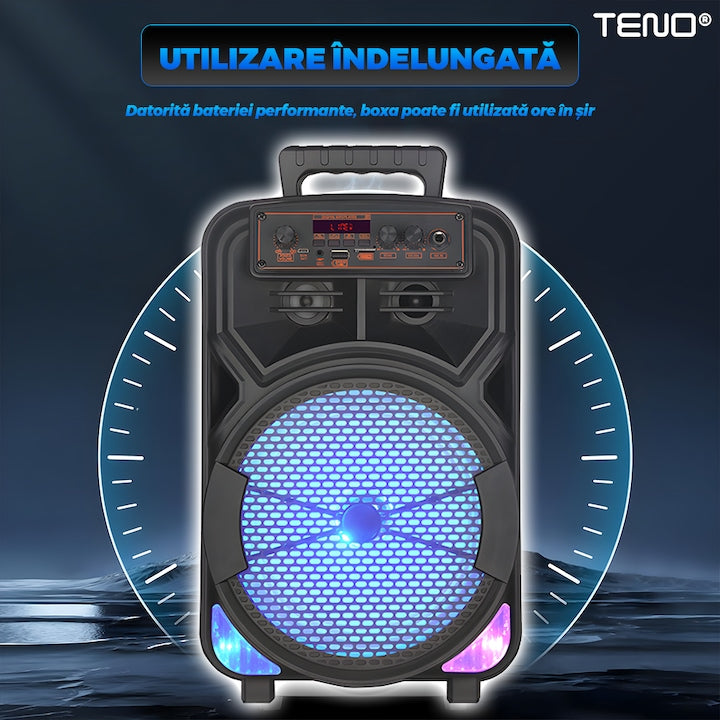 Boxa Portabila Teno JBR008, microfon inclus, lumini LED, negru, 1200W