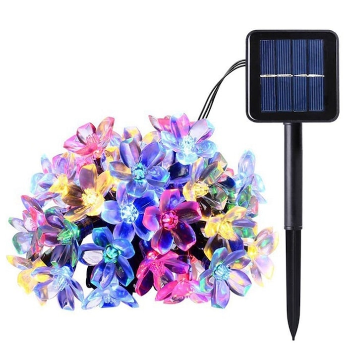 Lampi solare decorative Macvi, flori LED, 6.5m, 30 LED-uri, multicolor, IP44, impermeabile