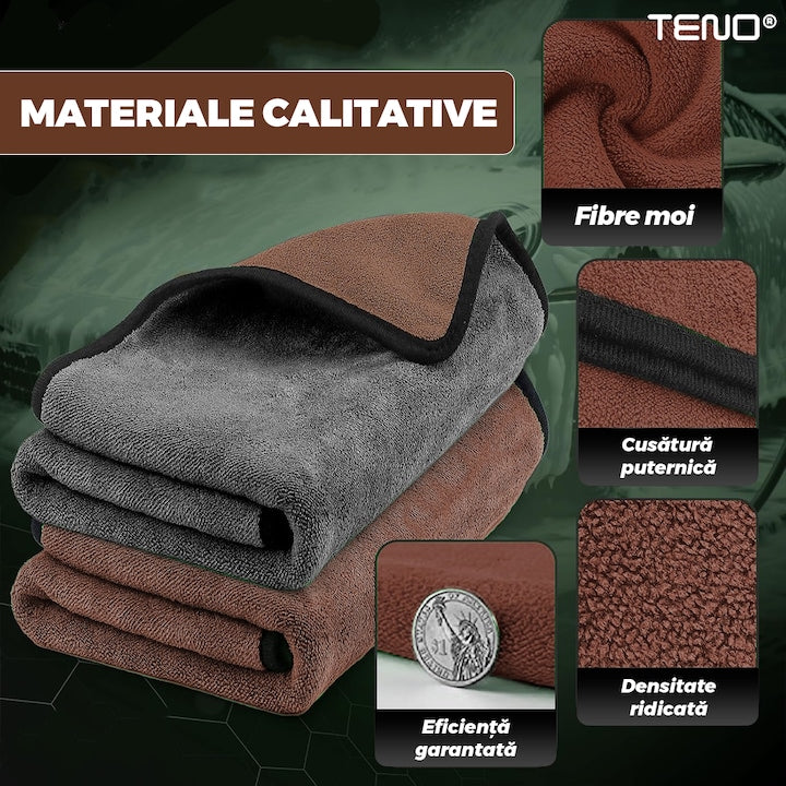 Prosop Auto din Microfibra Teno®, super absorbant, 2 straturi, materiale calitative, cusatura rezistenta, usor de curatat, lustruieste, 70 x 90 cm, maro