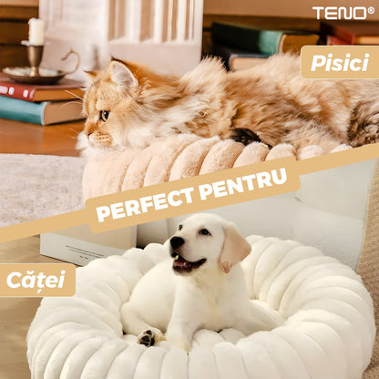 Pat pentru animale Teno, bej, 60cm, moale, cu baza anti-alunecare