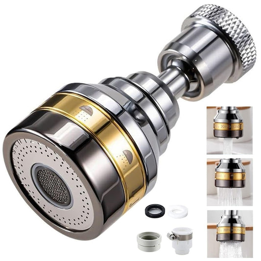 Prelungitor flexibil robinet Macvi® 360° 3 moduri jet economisire apa anti calcar alama inox 7.5 cm argintiu