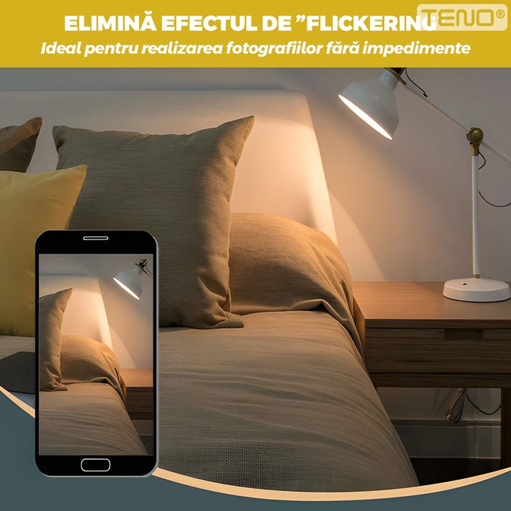 Bec LED E14 Teno®, forma sferica, durata de viata de 20.000 de ore, temperatura culoare 3000K, 7W, 480 lm, tensiune alimentare 220-240V, alb cald