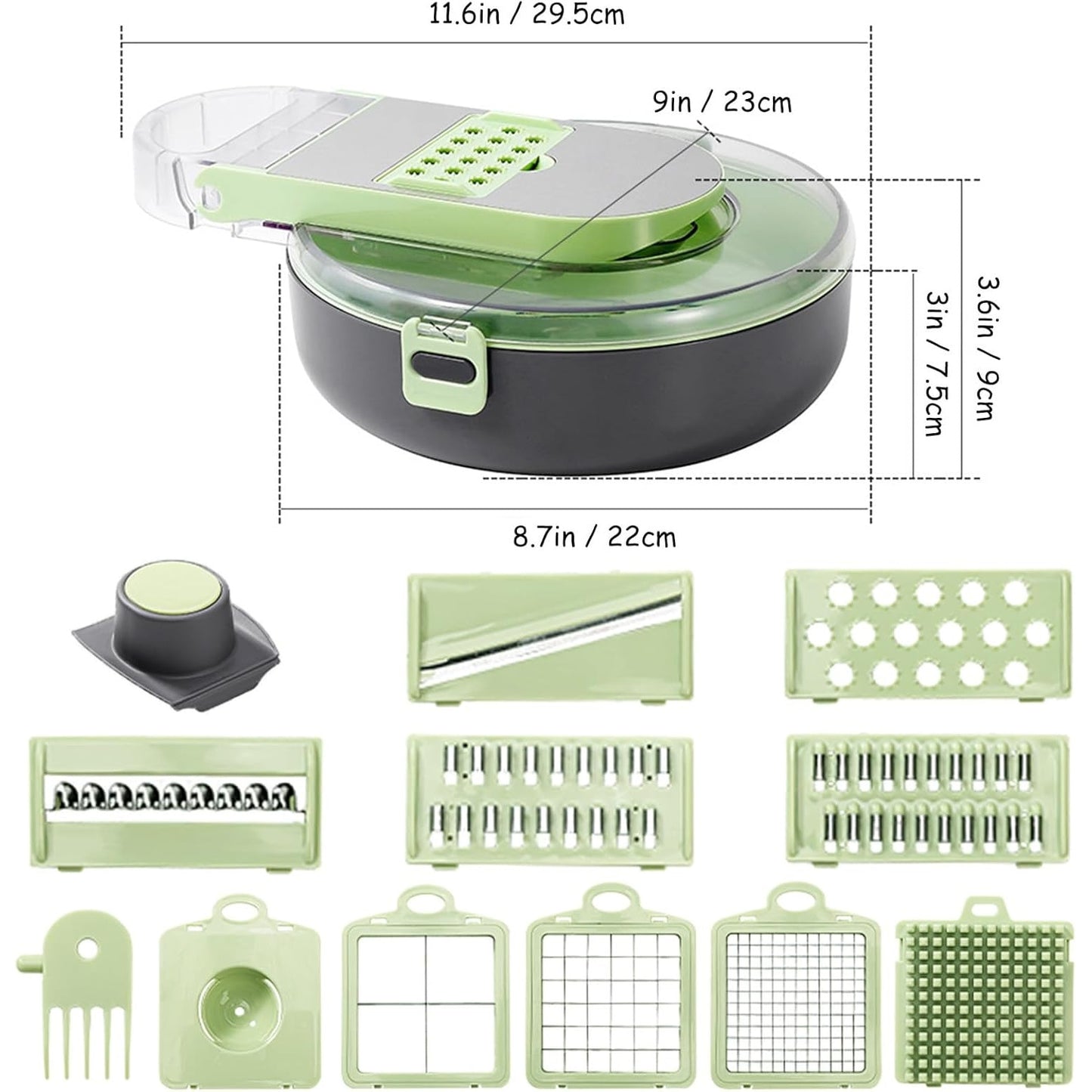 Set Tocator Legume Manual MACVI 14 in 1, 8 Lame din Otel Inoxidabil, Rotund, Plastic