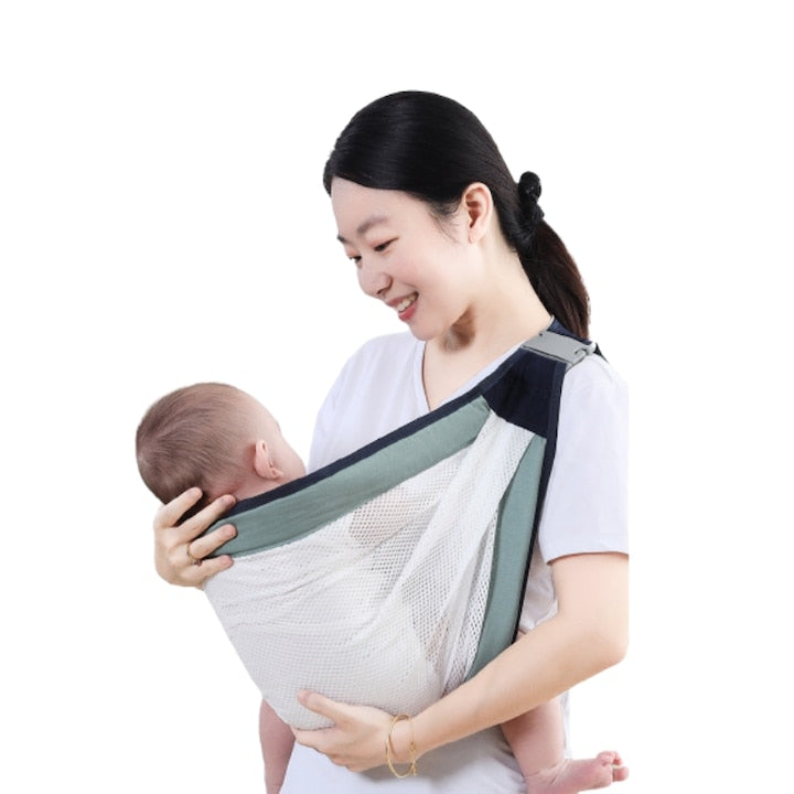 Marsupiu pentru bebelusi MACVI, ergonomic, bumbac si plasa respirabila, culoare verde, greutate max. 15 kg, dimensiune universala