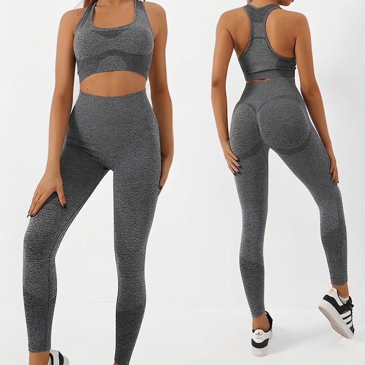 Set Costum Fitness din 2 Piese Teno®, colanti si bustiera, material respirabil, uscare rapida, elasticitate ridicata, one-size, gri