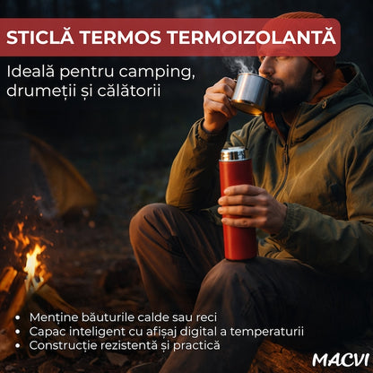 Termos Macvi® Smart 500 ml cu sita infuzor si perete dublu, afisaj LED temperatura rosu