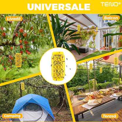 Set 2 capcane Macvi® pentru viespi, cu lipici anti-insecte, 8 foi lipicioase incluse, montare rapida, suport pentru momeala, galben