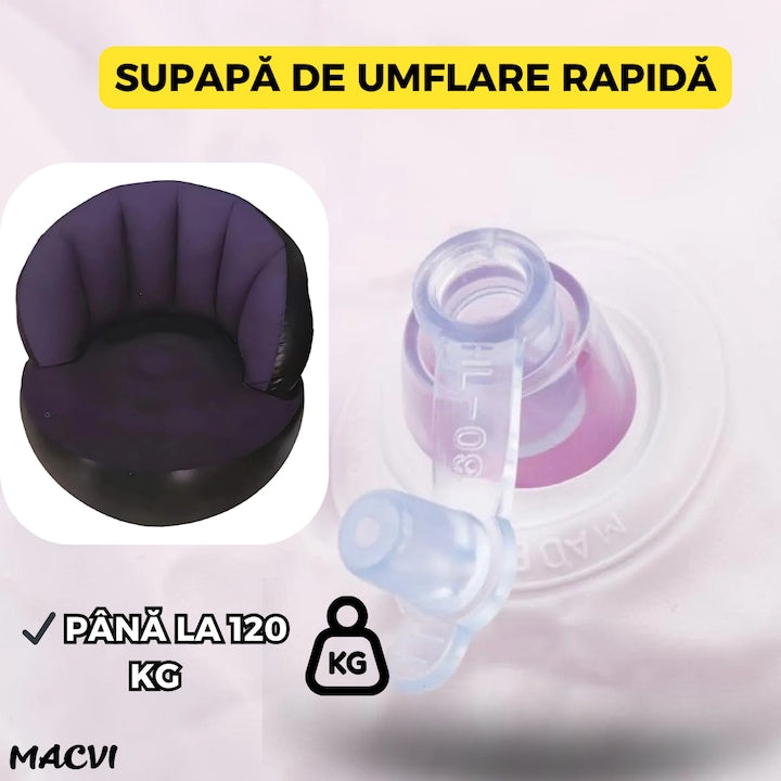 Scaun gonflabil confortabil cu pompa inclusa, design modern, dimensiuni 85x70 cm, ideal pentru interior si exterior, Mov