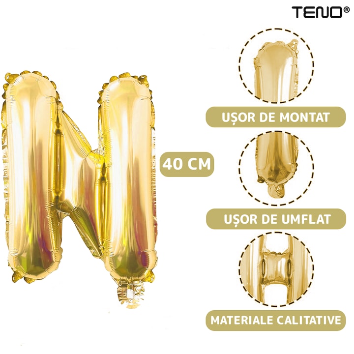 Balon in Forma de Litera N Teno®, metalizat, pentru Petreceri/Aniversari/Evenimente, rezistent, folie, gold, 40 cm