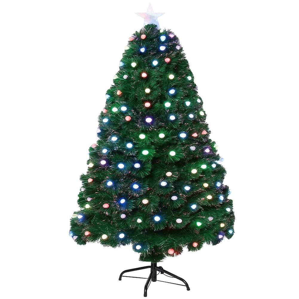 Brad Artificial de Craciun Teno®, luminite colorate, varf stea inclus, cadru metalic, atmosfera feerica, verde, 150 cm