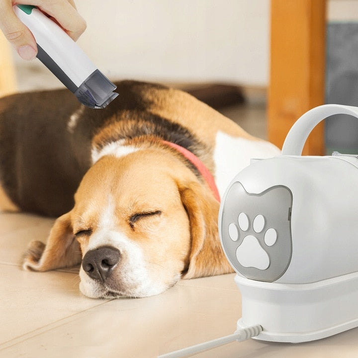 Aspirator pentru ingrijirea animalelor Macvi® 7 in 1, kit profesional toaletare cu aspirare par, silentios, 3 trepte putere, pentru caini si pisici