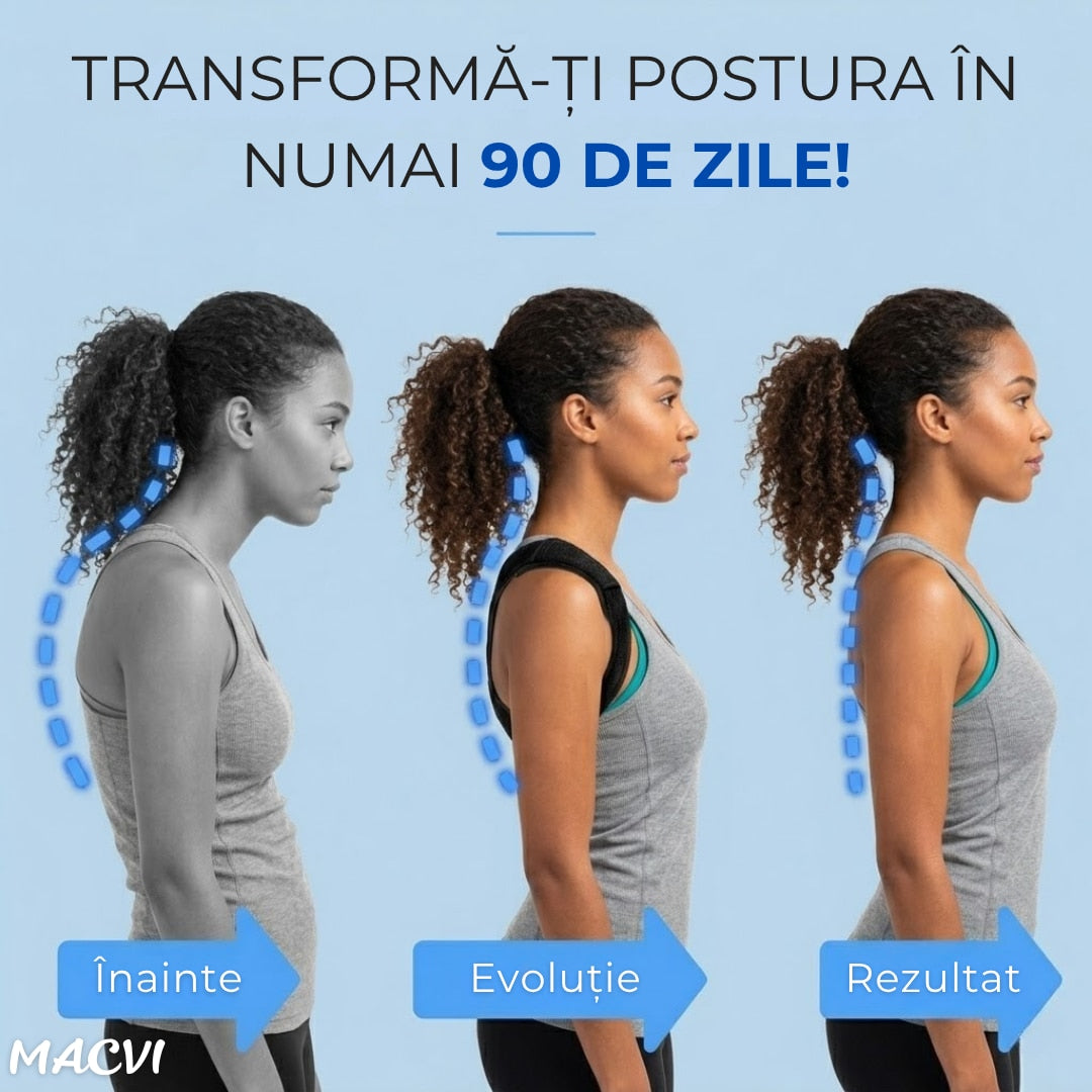 Centura corectoare postura Macvi®, pentru indreptare spate, coloana si umeri, Negru, Marime M, reglabila
