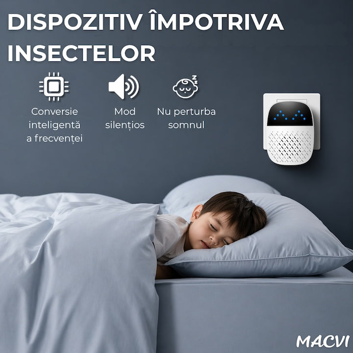 Dispozitiv/Repelent Ultrasunete Macvi® Anti Rozatoare Insecte 220V Priza, Interior, Soareci, Gandaci, Tantari, Alb