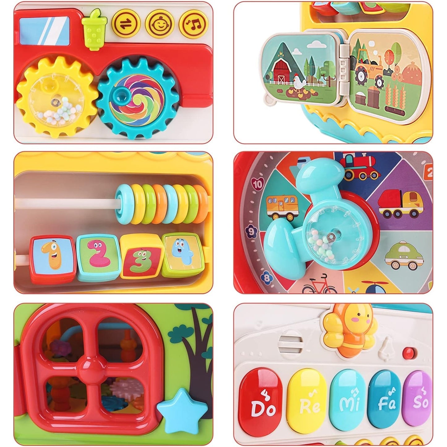 Cub Educativ Macvi® 6 in 1 cu Pian Labirint Bile Ceas si Jocuri Interactive Copii