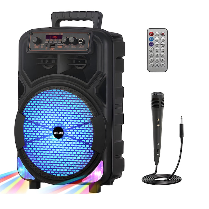 Boxa Portabila Teno JBR008, microfon inclus, lumini LED, negru, 1200W