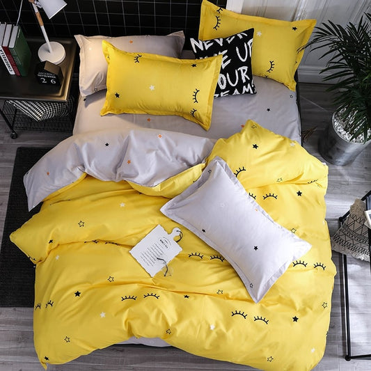 Lenjerie Pat Macvi® Bumbac Satinat 4 Piese 2 Fete Galben Gri Deschis Cearceaf Pilota Perne