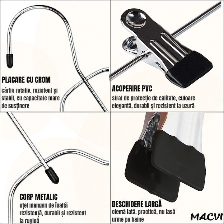 Umeras Macvi® pentru fuste si pantaloni, suport cu 4 niveluri, metal rezistent, economisire spatiu, 37.5x32.5 cm