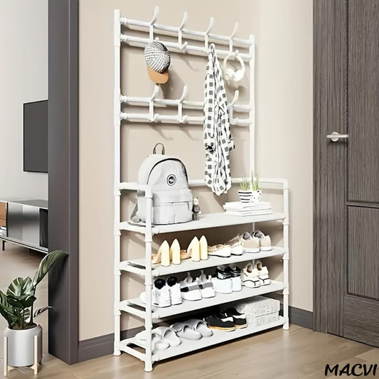 Cuier multifunctional Macvi® pentru haine si incaltaminte, 171x80x26.5 cm, material durabil, design ergonomic si modern, negru