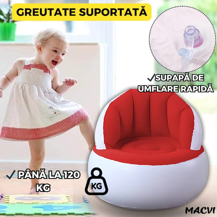 Scaun gonflabil confortabil cu pompa inclusa, design modern, dimensiuni 85x70 cm, ideal pentru interior si exterior, Rosu