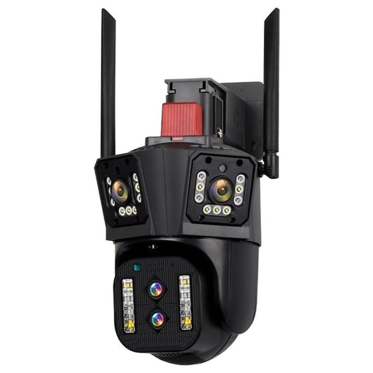 Camera Supraveghere WiFi Tripla Macvi® 4MP HD IP66 Rotire Inteligenta Zoom 4X Vedere Nocturna Color Audio Bidirectional Alarma