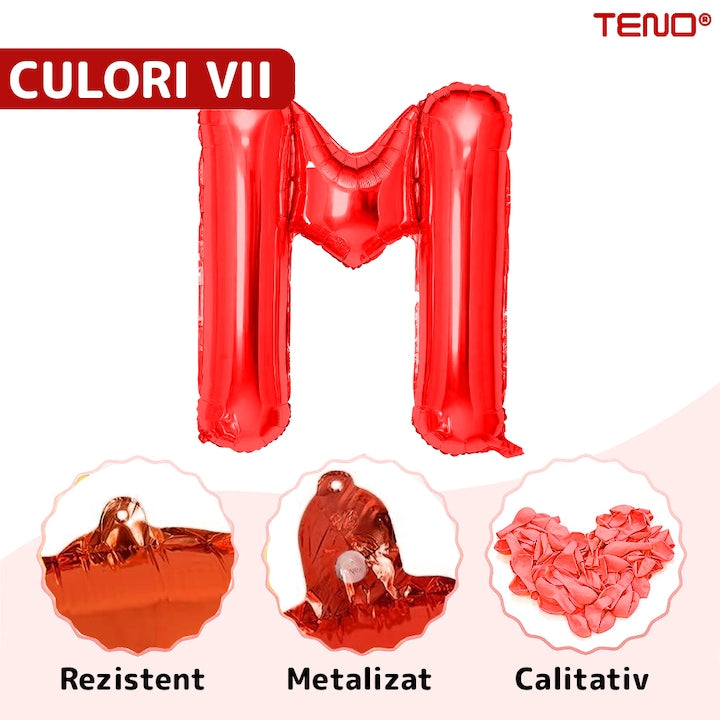Balon in Forma de Litera M Teno®, metalizat, pentru Petreceri/Aniversari/Evenimente, rezistent, folie, rosu, 40 cm