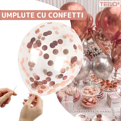 Set 48 Baloane Teno®, Confeti, Inimioara, pentru Petreceri/Aniversari/Evenimente, o singura dimensiune, 2 culori, latex, rose gold