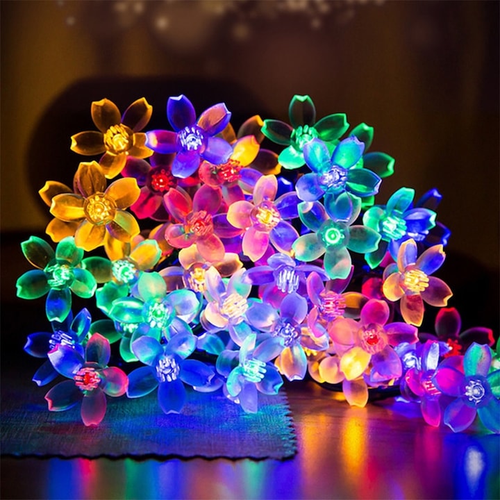Lampi solare decorative Macvi, flori LED, 6.5m, 30 LED-uri, multicolor, IP44, impermeabile