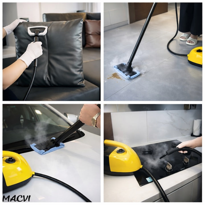 Aparat curatare Macvi® cu abur profesional pentru pardoseli si suprafete multiple, rezervor capacitate mare, incalzire rapida, reglare intensitate abur, accesorii complete, curatare eficienta