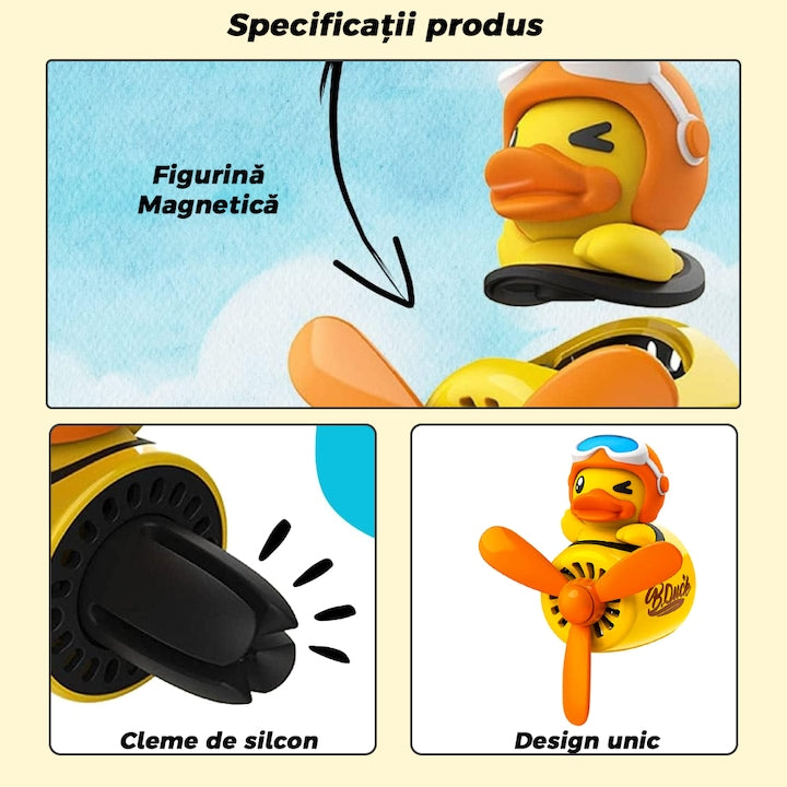 Difuzor Auto Aromaterapie Teno® car pilot yellow duck, kit odorizant, 2 arome cu extracte naturale incluse