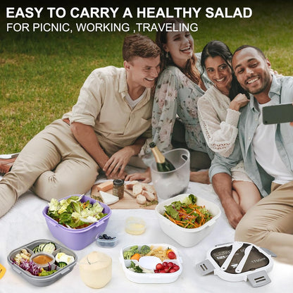 Caserola Alimentara Macvi® 1.7L cu 4 Compartimente si Recipient Sos Lunch Box BPA Free, Alb