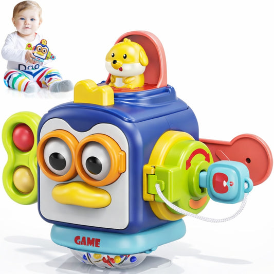 Jucarie interactiva 6 in 1 Macvi® tip cub, Montessori, multicolora, 17×13 cm, pentru dezvoltarea abilitatilor motorii si cognitive, 1 an+
