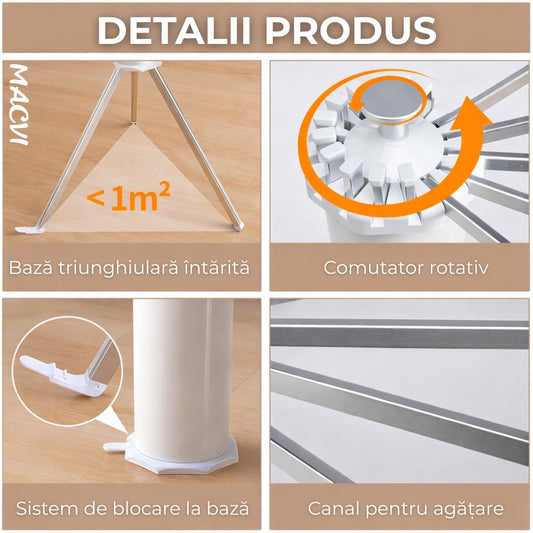 Uscator Rufe Macvi® Caracatita cu 1 Nivel Design Pliabil, Picioare Stabile, Ideal pentru Uscare Rapida in Spatii Mici, Aluminiu