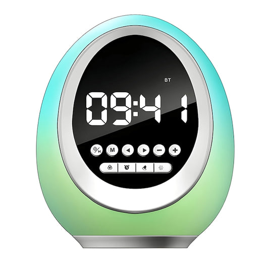 Ceas Desteptator Multifunctional Teno®, Bluetooth, functie de alarma, functie de radio, lumini RGB, autonomie ridicata, oval