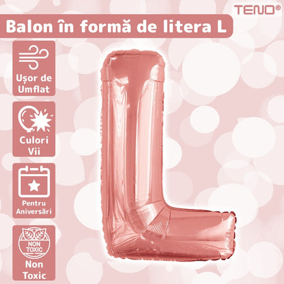 Balon in Forma de Litera L Teno®, metalizat, pentru Petreceri/Aniversari/Evenimente, rezistent, folie, rose gold, 40 cm