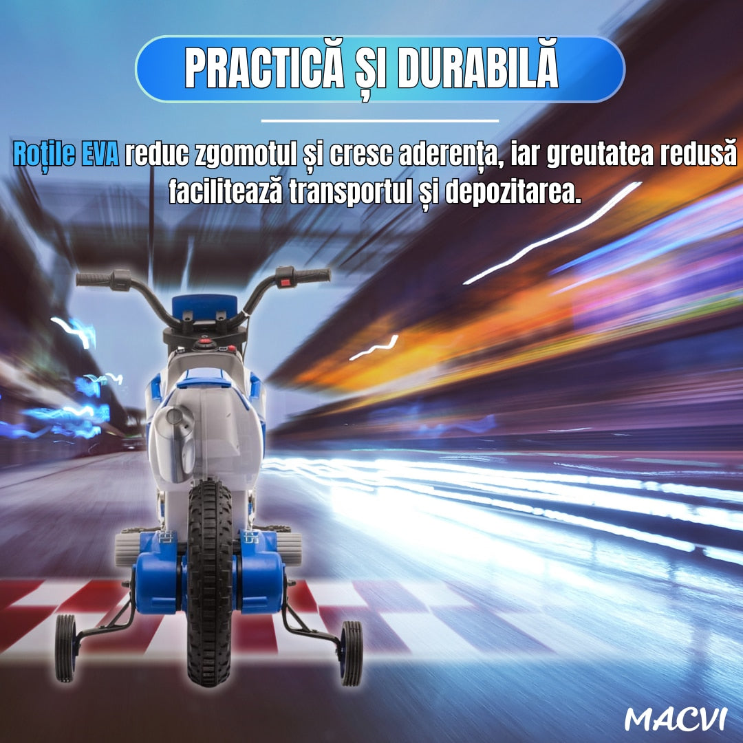 MOTOCICLETA CU ROTI AJUTATOARE ALBASTRU