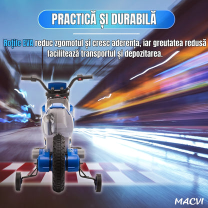 MOTOCICLETA CU ROTI AJUTATOARE ALBASTRU