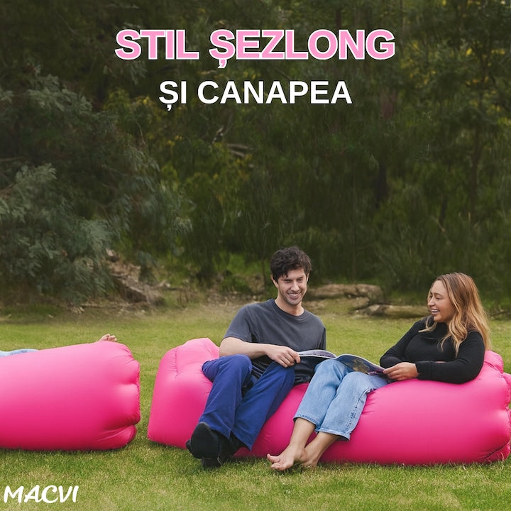 Saltea gonflabila Air Sofa Macvi® - Cloudy, Lamzac, roz