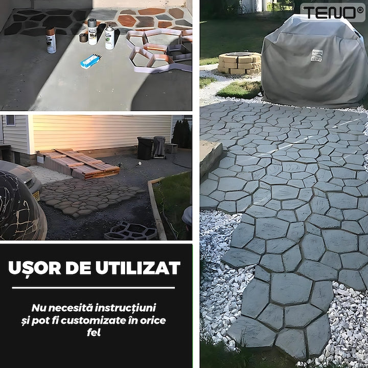 Matrita cu Contur pentru Turnat Pavaj Teno®, pentru beton amprentat sau piatra decorativa, imita piatra naturala, imbunatateste aspectul gradinii, plastic, model 14, 35 x 4 cm, negru