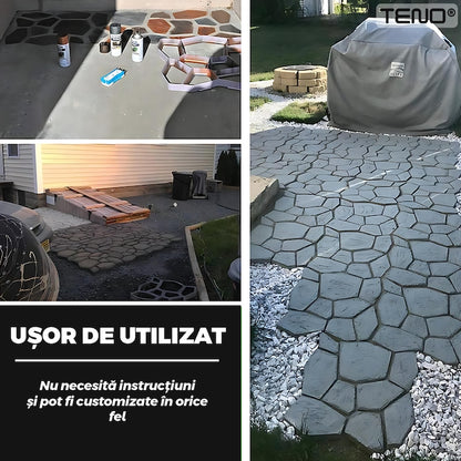 Matrita cu Contur pentru Turnat Pavaj Teno®, pentru beton amprentat sau piatra decorativa, imita piatra naturala, imbunatateste aspectul gradinii, plastic, model 14, 35 x 4 cm, negru