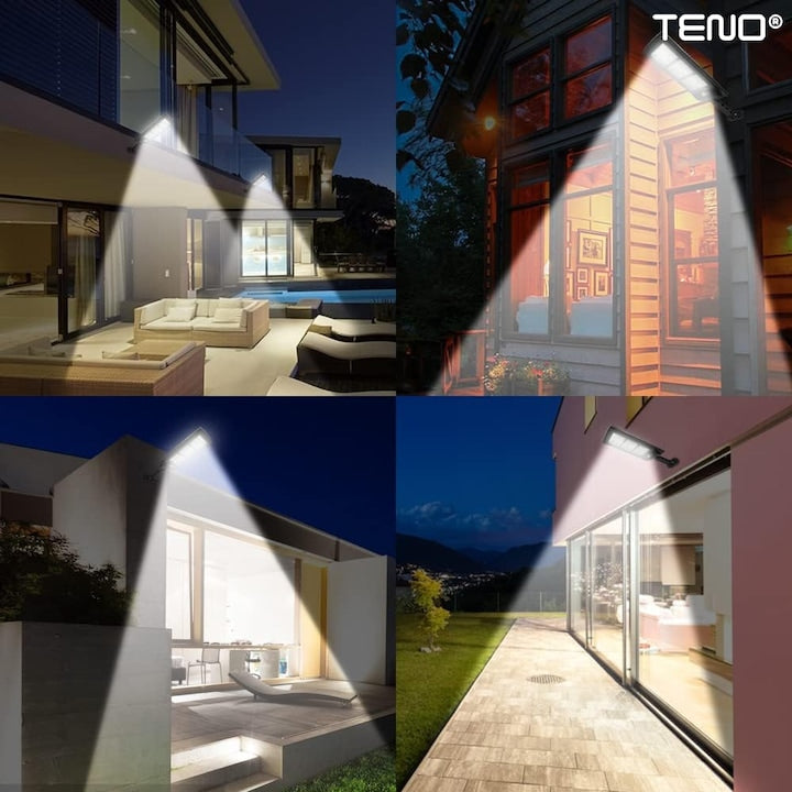 Lampa Solara Stradala 3 LED-uri Teno®, control prin telecomanda, senzor de miscare, 3 moduri de iluminare, protectie IP65, Waterproof, exterior, negru